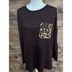 Women’s Bellamie Burgundy Shirt with Leopard print pocket